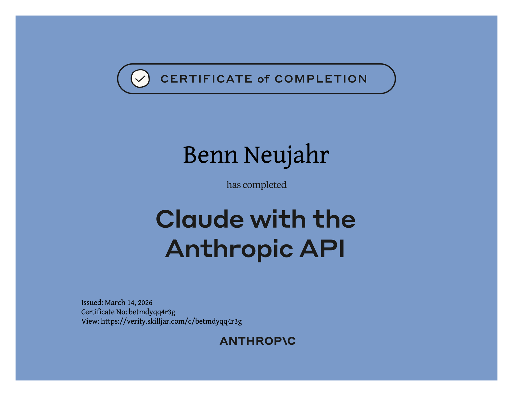 Zertifikat: Building with the Claude API – Anthropic